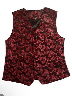 Black & Red Roses Tuxedo Suit Dress Vest Size S Waistcoat Formal Prom Wedding
